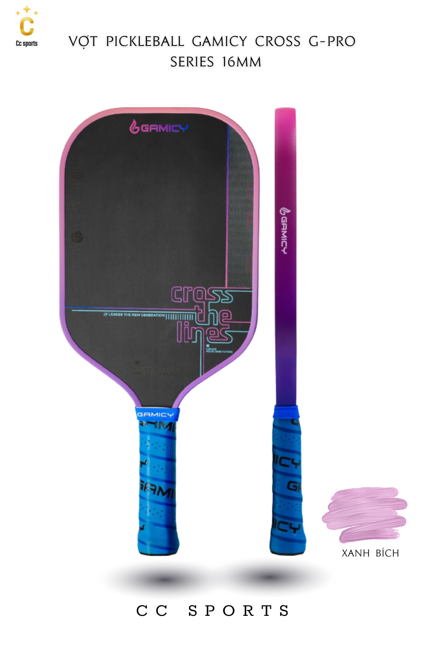 Vợt Pickleball Gamicy Cross G-Pro Series 16mm- Màu Xanh Bích
